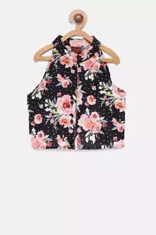 Black printed crepe kids-tops