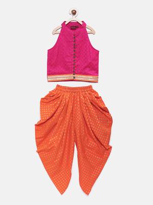 Purple printed jaquard top with dhoti for girls 1