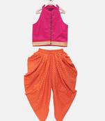 Purple printed jaquard top with dhoti for girls