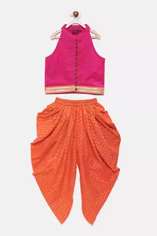 Purple printed jaquard top with dhoti for girls