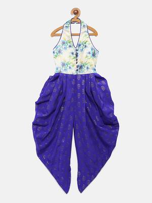 White printed brocade kids-tops 1