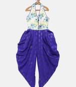 White printed brocade kids-tops