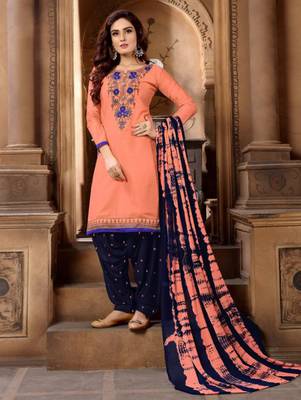 Light Salmon Color Heavy Embroidery Patiala Suit 1