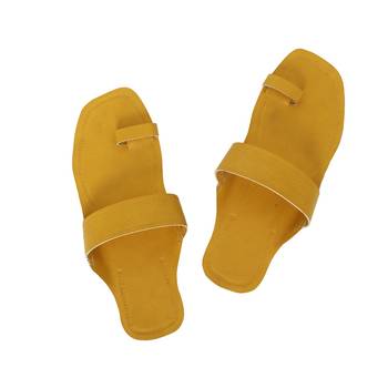 Yellow Womens Leather Chappal 1