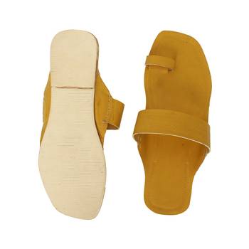 Yellow Womens Leather Chappal 4
