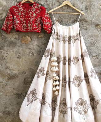 Cream Mulberry art silk Embroidered lehenga with Dupatta 4