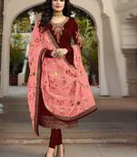 Dark Red Satin Georgette Party Wear Suit