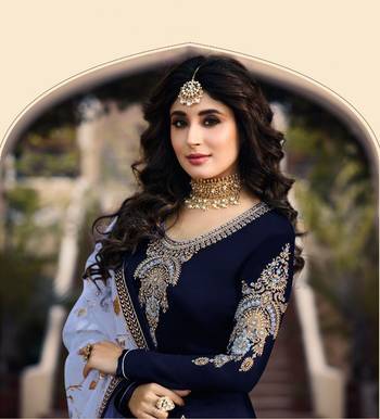 Dark Blue Satin Georgette Party Wear Suit 2
