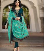Dark Cyan Satin Georgette Party Wear Suit