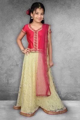 Coral Embroidered Tafetta Flared Lehenga Choli Dupatta 1