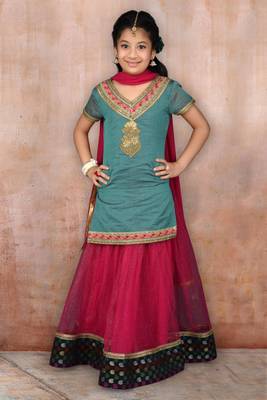 Green Embroidered Chanderi Silk Lehenga Choli Dupatta 1