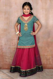 Green Embroidered Chanderi Silk Lehenga Choli Dupatta