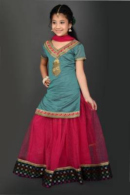 Green Embroidered Chanderi Silk Lehenga Choli Dupatta 3