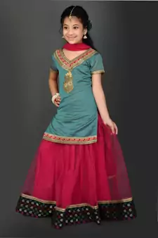 Green Embroidered Chanderi Silk Lehenga Choli Dupatta