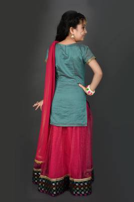 Green Embroidered Chanderi Silk Lehenga Choli Dupatta 5