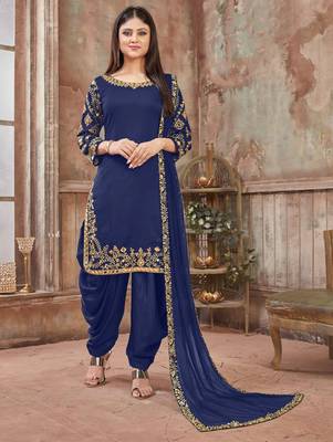 Dark Blue Art Silk Patiala Suit 1