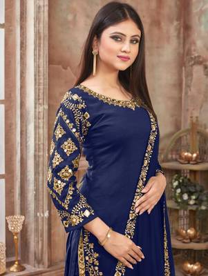 Dark Blue Art Silk Patiala Suit 2
