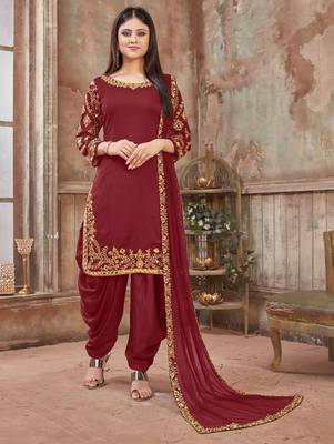 Dark Red Art Silk Patiala Suit 1