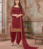 Dark Red Art Silk Patiala Suit
