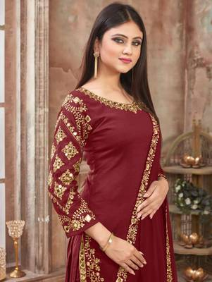 Dark Red Art Silk Patiala Suit 2