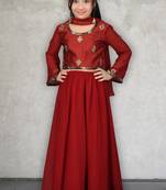 Maroon Embroidered Chanderi Silk Lehenga Choli Dupatta