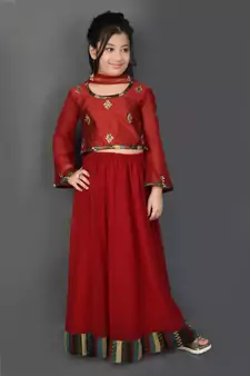 Maroon Embroidered Chanderi Silk Lehenga Choli Dupatta