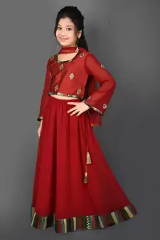 Maroon Embroidered Chanderi Silk Lehenga Choli Dupatta