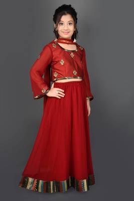 Maroon Embroidered Chanderi Silk Lehenga Choli Dupatta 4