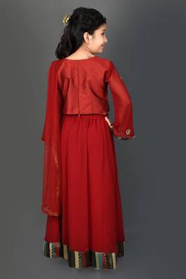 Maroon Embroidered Chanderi Silk Lehenga Choli Dupatta 5