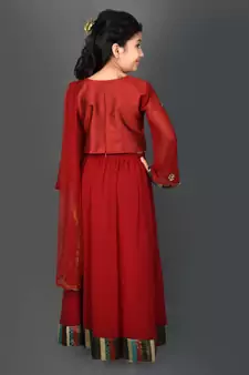 Maroon Embroidered Chanderi Silk Lehenga Choli Dupatta