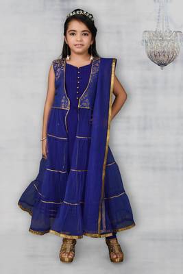 Blue Woven Net Stitched Kids Salwar Suits 1