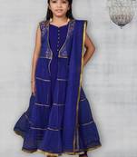 Blue Woven Net Stitched Kids Salwar Suits
