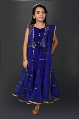 Blue Woven Net Stitched Kids Salwar Suits 2