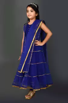 Blue Woven Net Stitched Kids Salwar Suits