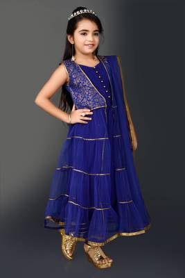 Blue Woven Net Stitched Kids Salwar Suits 4