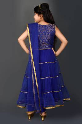 Blue Woven Net Stitched Kids Salwar Suits 5