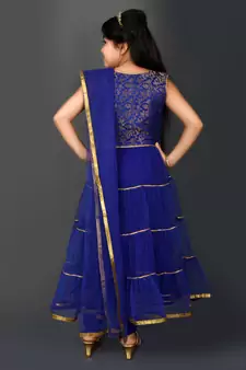 Blue Woven Net Stitched Kids Salwar Suits