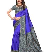 Blue printed art silk saree with blouse
