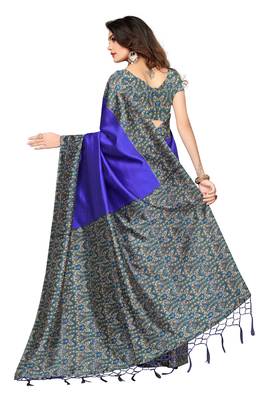 Blue printed art silk saree with blouse 2