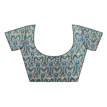 Blue printed art silk saree with blouse 5