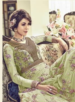Mehendi Green Vaishnavi Net Embroidered Anarkali Suit 2