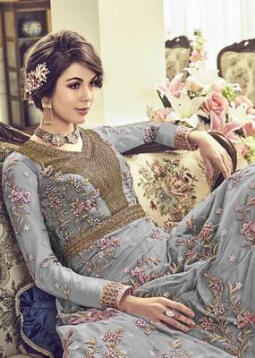Light Grey Vaishnavi Net Embroidered Anarkali Suit 2