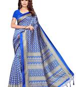 Blue printed art silk saree with blouse