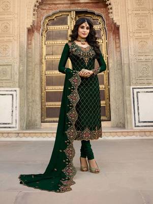 Dark Green Faux Georgette Designer Straight Suit  1
