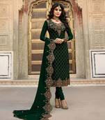 Dark Green Faux Georgette Designer Straight Suit 