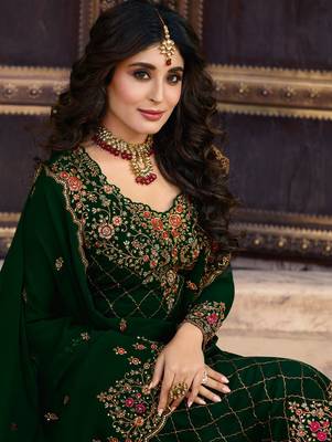 Dark Green Faux Georgette Designer Straight Suit  2