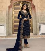 Navy Blue Faux Georgette Designer Straight Suit 