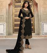 Black Faux Georgette Designer Straight Suit 