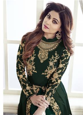 Dark Green Faux Georgette Designer Straight Suit  2