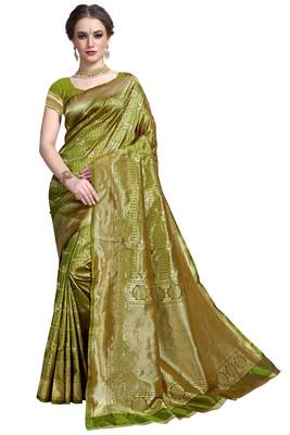 Mehendi woven printed saree with blouse 1